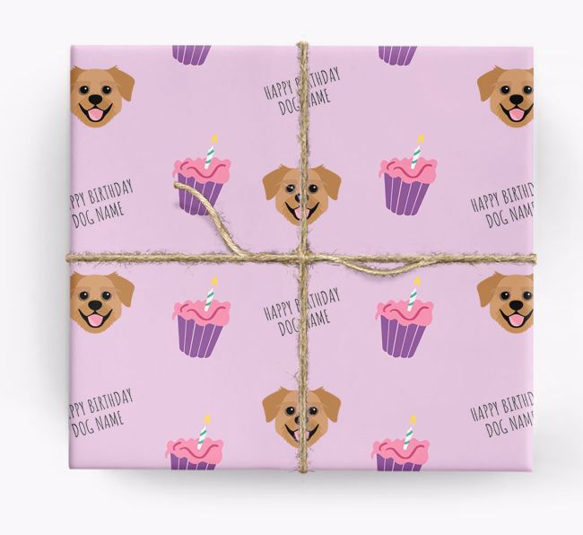 Personalized 'Happy Birthday' Cupcake Wrapping Paper with {breedFullName} Icons